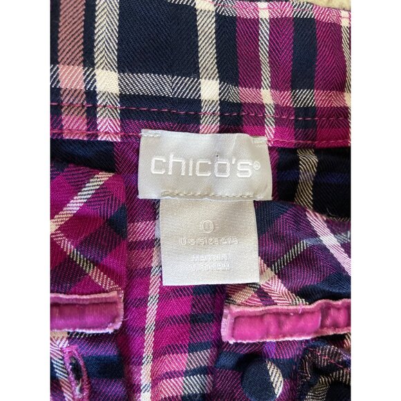 Chicos Womens Shirt Small Ruffled Purple Black Plaid Button-Up Preppy Academia - Picture 3 of 8